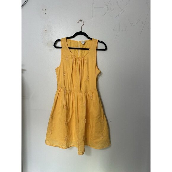 J Crew Mini Dress Womens 10 Yellow Pineapple Cotton Lightweight Breezy Tropical - Picture 3 of 8